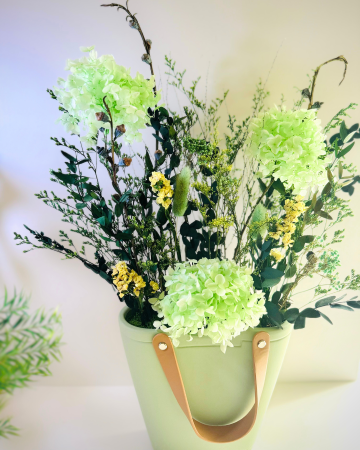 Eternal Dried Flowers on Handbag Vase by artist Aileen Warren